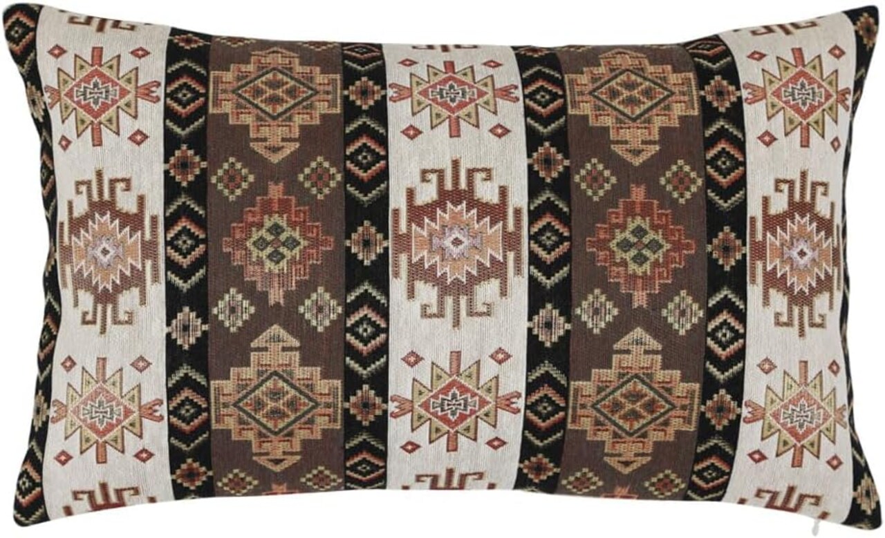 Kilim Throw Pillow Covers Khaki and Cream - 12 x 20 Inches, Outdoor Pillows for Patio Furniture, Boho Couch Decor, Middle Eastern Lumbar Case, Ethnic Shams, Aztec, Porch